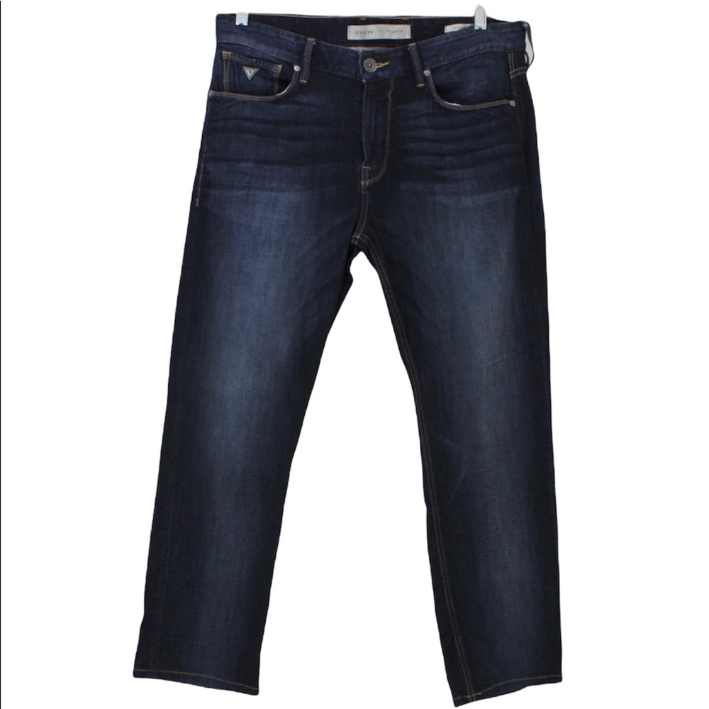 GUESS Jeans High Rise Dark Distressed Lightweight Slim Straight Jegging size 33